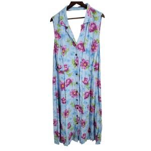 Paradise Bay Blue Floral Summer Sun Dress - Plus Size 2X
